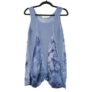 Aqua Beach Top Womens One Size Blue Mesh Tie Dye Sleeveless Boho Coverup Rayon
